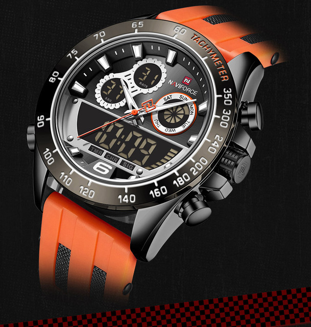 Męskie zegarki NAVIFORCE - moda, pomarańczowy pasek, cyfrowy chronograf, kwarcowy, wojskowy, wodoodporny - Wianko - 11