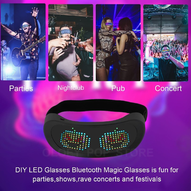 Nowe kolorowe okulary LED dynamiczne z aplikacją Bluetooth - futurystyczna elektroniczna lampa na imprezy Bar KTV - Wianko - 8