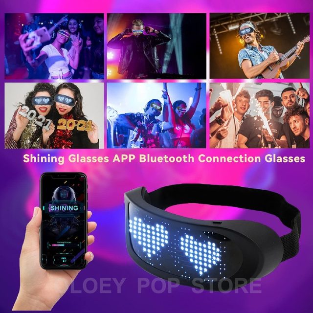 Nowe kolorowe okulary LED dynamiczne z aplikacją Bluetooth - futurystyczna elektroniczna lampa na imprezy Bar KTV - Wianko - 7