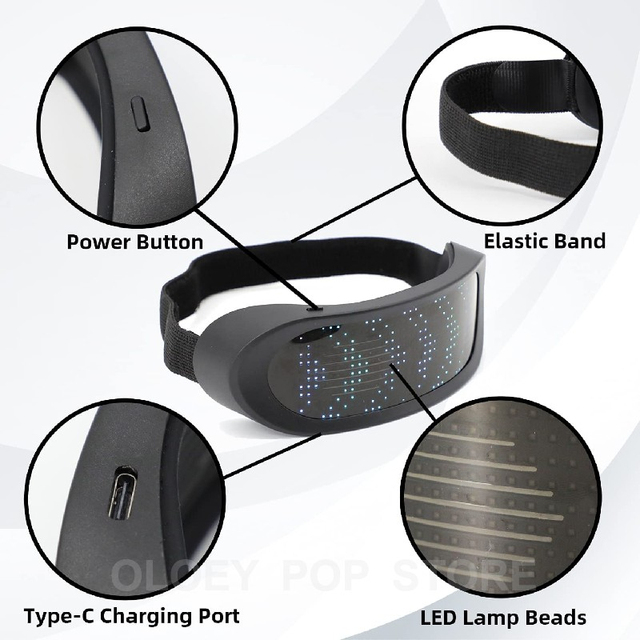 Nowe kolorowe okulary LED dynamiczne z aplikacją Bluetooth - futurystyczna elektroniczna lampa na imprezy Bar KTV - Wianko - 19