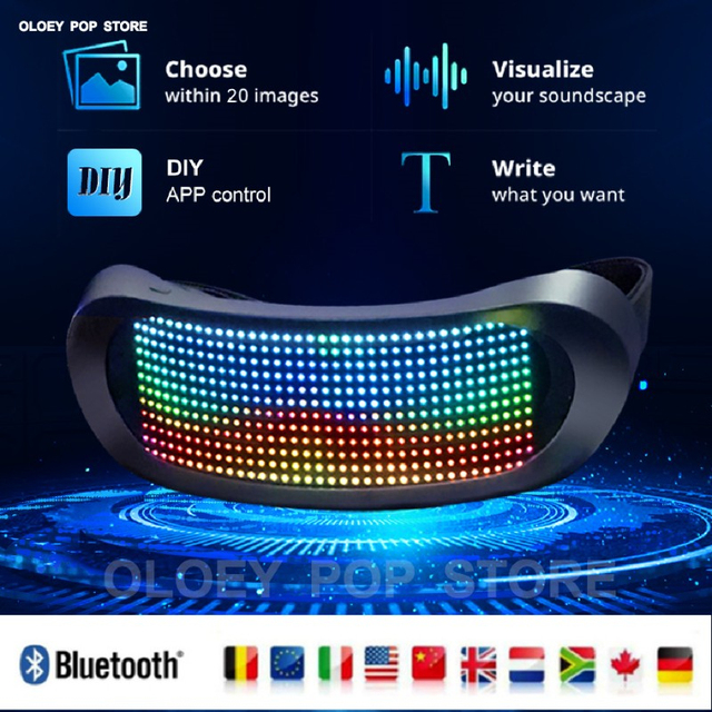 Nowe kolorowe okulary LED dynamiczne z aplikacją Bluetooth - futurystyczna elektroniczna lampa na imprezy Bar KTV - Wianko - 4