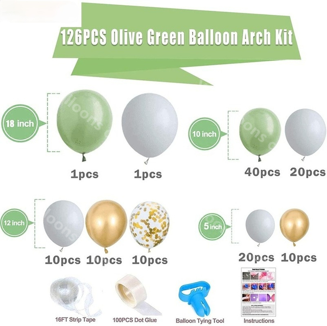 Zestaw do dekoracji balonowej Balony Arch Garland Retro - zielony, biały, złote balony z konfetti, na ślub, urodziny i bociankowe dekoracje świąteczne - Wianko - 3