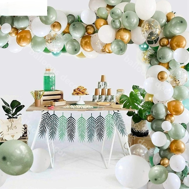 Zestaw do dekoracji balonowej Balony Arch Garland Retro - zielony, biały, złote balony z konfetti, na ślub, urodziny i bociankowe dekoracje świąteczne - Wianko - 4