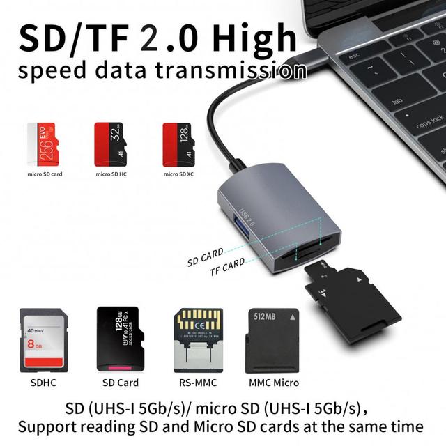 Adapter 3-w-1 typ C Hub USB 2.0 - czytnik kart mikro SD/TF, OTG i stacja dokująca z ładowaniem micro USB - Wianko - 3