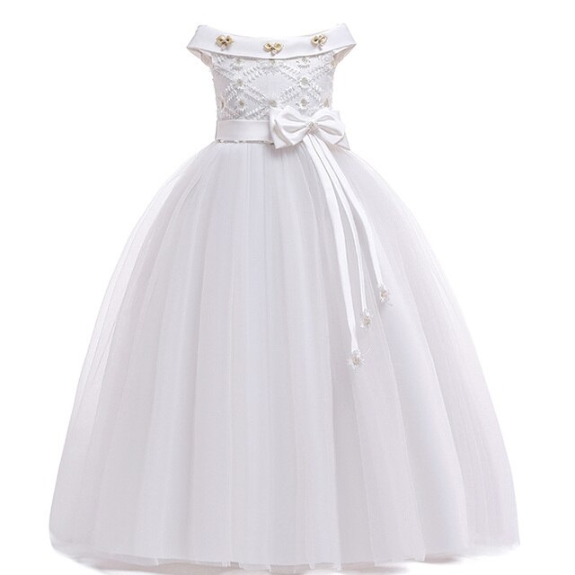 Druhna sukienka dla dziewczynki biała z wycięciem na plecach, idealna dla małych księżniczek, rozmiar 10-12 lat - Wianko - 12