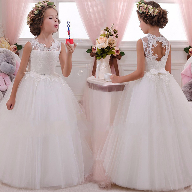 Druhna sukienka dla dziewczynki biała z wycięciem na plecach, idealna dla małych księżniczek, rozmiar 10-12 lat - Wianko - 2