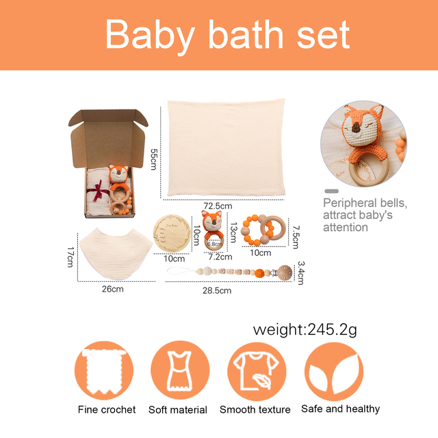 Zestaw 6 zabawek do kąpieli dla niemowląt: owijka, kamienie milowe, szczotka, grzechotka, bransoletka, śliniaki - Wianko - 2