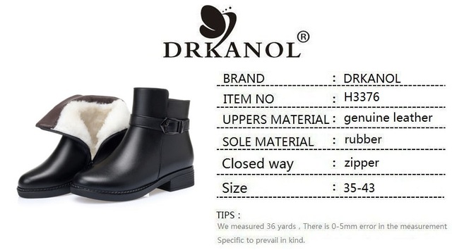 Damskie zimowe buty śniegowe DRKANOL, rozmiar 41-43, wełniane, ciepłe, gruby obcas, okrągły Nosek, metalowe detale, skórzane - Wianko - 1