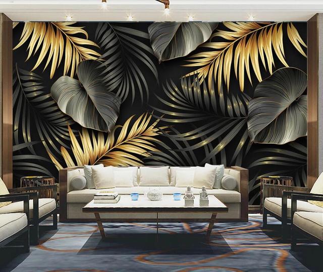 Niestandardowy mural 3D - Tropikalny liść w stylu nordyckim do salonu i sypialni - Wianko - 5