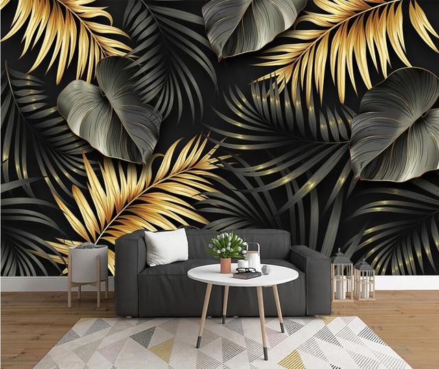 Niestandardowy mural 3D - Tropikalny liść w stylu nordyckim do salonu i sypialni - Wianko - 4