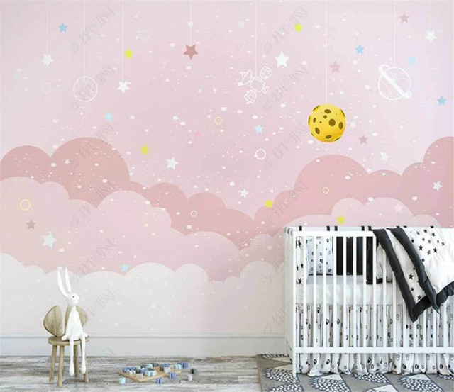 Ręcznie malowane chmury na niebie z księżycem - tapeta ścienna 3D dla dzieci - Wianko - 5