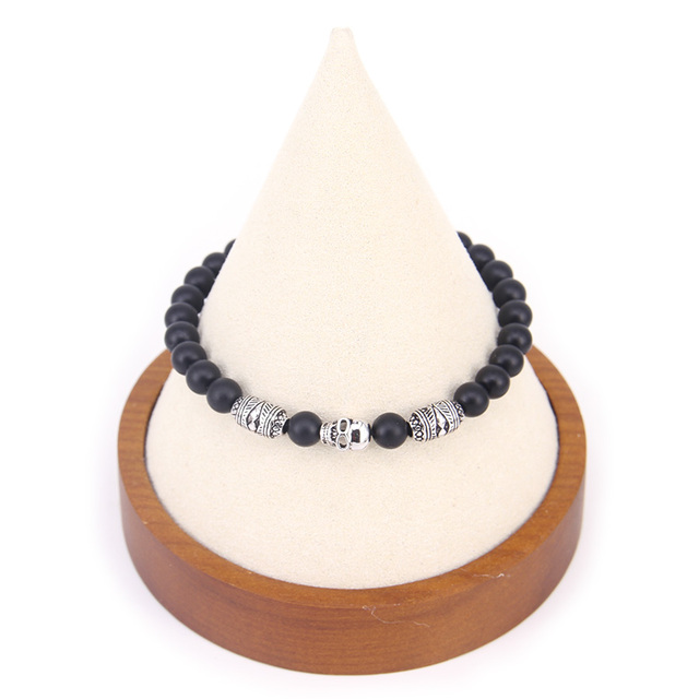 Czarny obsydian z koralikami - talizman bransoletka z czaszką, Rebel Heart Style - nowa biżuteria 2020 - prezent dla mężczyzn - Wianko - 2