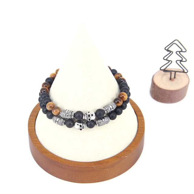 Czarny obsydian z koralikami - talizman bransoletka z czaszką, Rebel Heart Style - nowa biżuteria 2020 - prezent dla mężczyzn - Wianko - 5