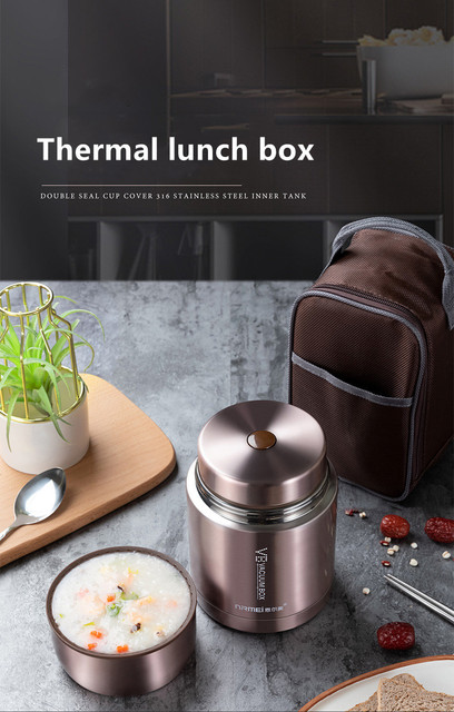Pojemnik termiczny ze stali nierdzewnej na lunch - zupa, kleik, łyżka, torba - 600/800/1000ML - Wianko - 1