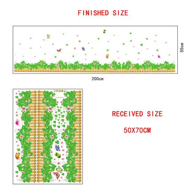 Naklejki ścienne: Linia stóp kalkomanie zielona trawa ogrodzenia chwały koniczyny, DIY Vinyl murale do okna - Wianko - 4