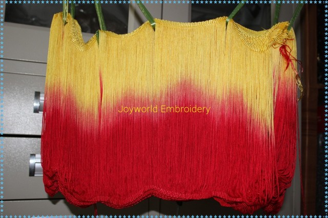 Miękka Rayonowa sukienka Samba w kolorze żółto-czerwonym z ombre fringe tassel, przycinana na 10 jardów/partię, 25 cm długości - Wianko - 2