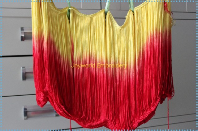 Miękka Rayonowa sukienka Samba w kolorze żółto-czerwonym z ombre fringe tassel, przycinana na 10 jardów/partię, 25 cm długości - Wianko - 4