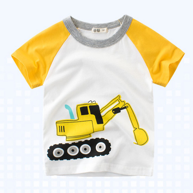 2022 letnia koszulka Top Baby Boy T-shirt z koparką, szara, krótki rękaw, całkowicie z bawełny, dla chłopców 0-10 lat - Wianko - 1