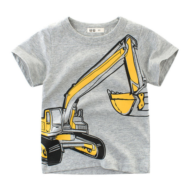 2022 letnia koszulka Top Baby Boy T-shirt z koparką, szara, krótki rękaw, całkowicie z bawełny, dla chłopców 0-10 lat - Wianko - 2