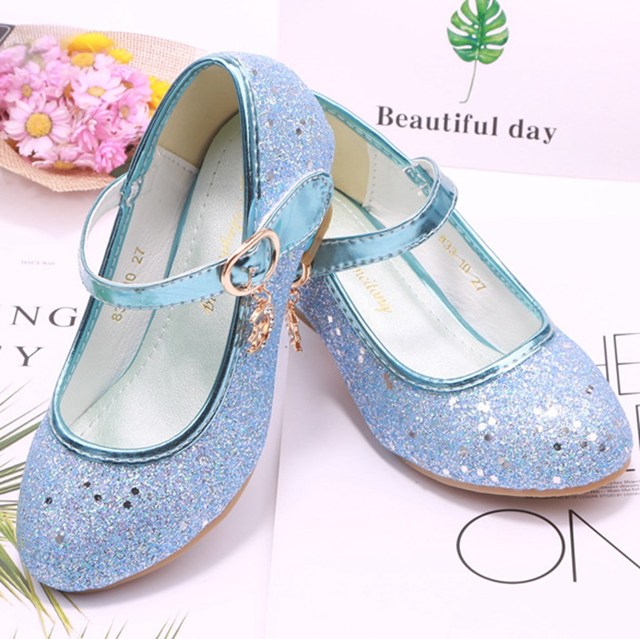 Buty dla dzieci - dziewczęce eleganckie szpilki z białym i niebieskim brokatem, inspirowane postaciami Elsa i Kopciuszkiem, idealne na ślub, w party czy jako buty druhny - Wianko - 24