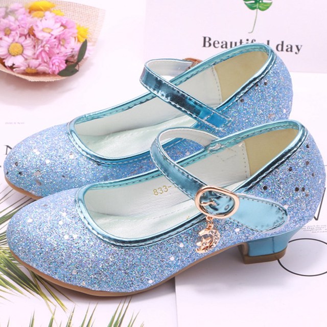Buty dla dzieci - dziewczęce eleganckie szpilki z białym i niebieskim brokatem, inspirowane postaciami Elsa i Kopciuszkiem, idealne na ślub, w party czy jako buty druhny - Wianko - 23