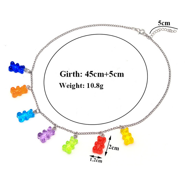 Naszyjnik z wisiorkiem - Gummy niedźwiedź tęczowy, modny design, tanie, kobiece, cukierkowy, biżuteria - Wianko - 2