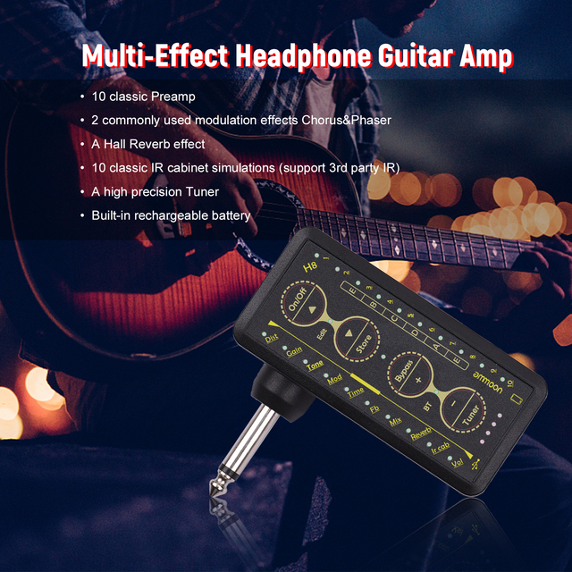 Wzmacniacz słuchawkowy gitarowy akumulator-Ammon multi-effects gitarowy 3.5mm Jack - Wianko - 11