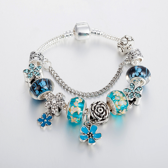 Nowość – Bransoletki i paciorki z niebieskiej serii kwiatowej VIOVIA dla kobiet: DIY biżuteria bożonarodzeniowa B17149 - Wianko - 2