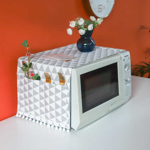 Nakładka na kuchenkę mikrofalową bawełniana z osłoną przeciwpyłową i pomponem - akcesorium do kuchni w stylu Nordic dla domu - Wianko - 15