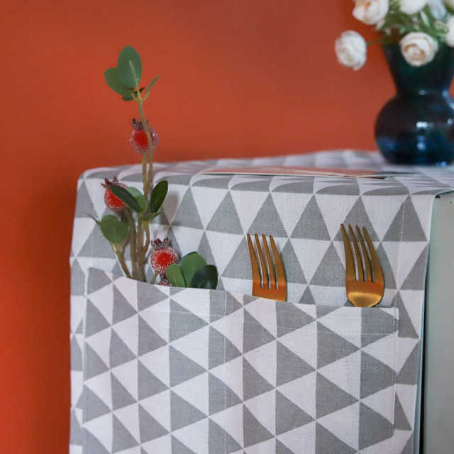 Nakładka na kuchenkę mikrofalową bawełniana z osłoną przeciwpyłową i pomponem - akcesorium do kuchni w stylu Nordic dla domu - Wianko - 16