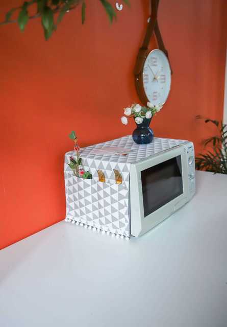 Nakładka na kuchenkę mikrofalową bawełniana z osłoną przeciwpyłową i pomponem - akcesorium do kuchni w stylu Nordic dla domu - Wianko - 42
