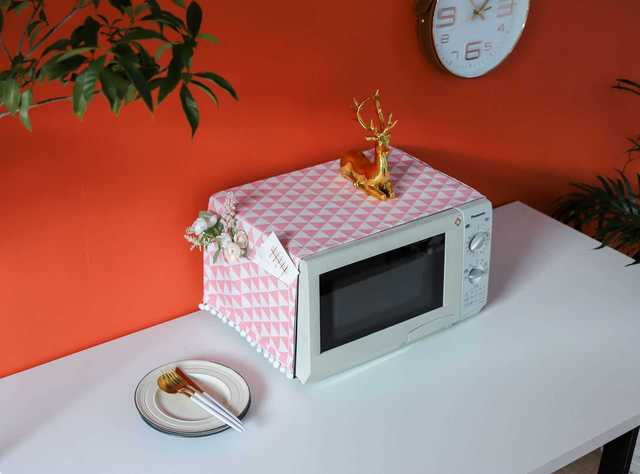 Nakładka na kuchenkę mikrofalową bawełniana z osłoną przeciwpyłową i pomponem - akcesorium do kuchni w stylu Nordic dla domu - Wianko - 60