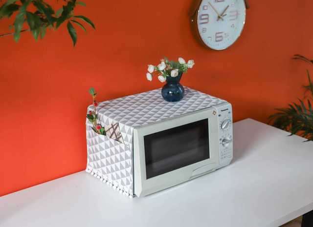 Nakładka na kuchenkę mikrofalową bawełniana z osłoną przeciwpyłową i pomponem - akcesorium do kuchni w stylu Nordic dla domu - Wianko - 40