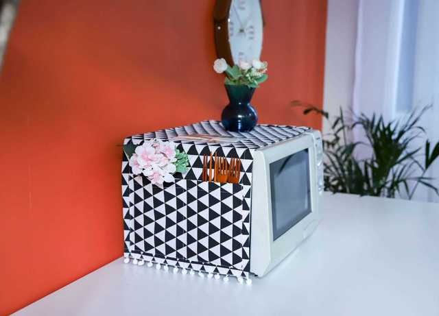 Nakładka na kuchenkę mikrofalową bawełniana z osłoną przeciwpyłową i pomponem - akcesorium do kuchni w stylu Nordic dla domu - Wianko - 48
