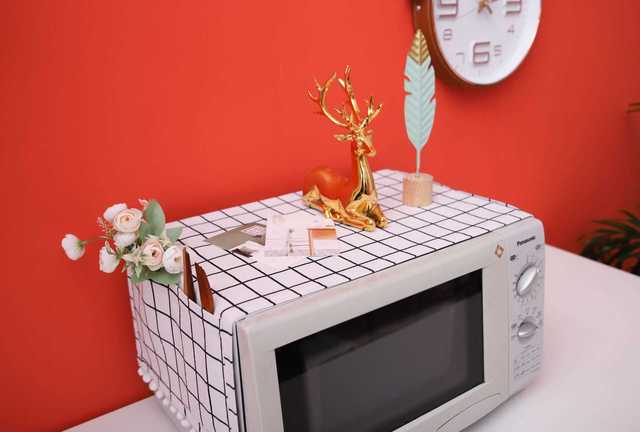 Nakładka na kuchenkę mikrofalową bawełniana z osłoną przeciwpyłową i pomponem - akcesorium do kuchni w stylu Nordic dla domu - Wianko - 26