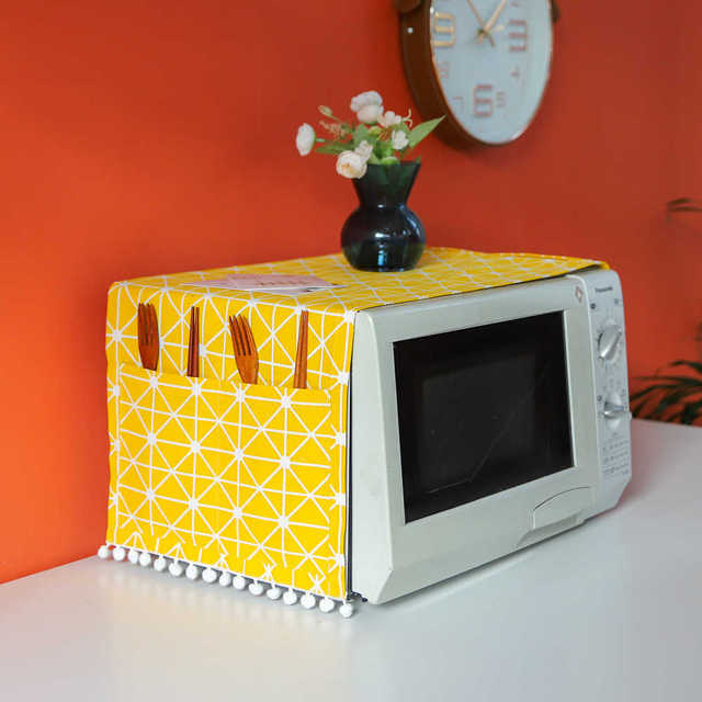 Nakładka na kuchenkę mikrofalową bawełniana z osłoną przeciwpyłową i pomponem - akcesorium do kuchni w stylu Nordic dla domu - Wianko - 3