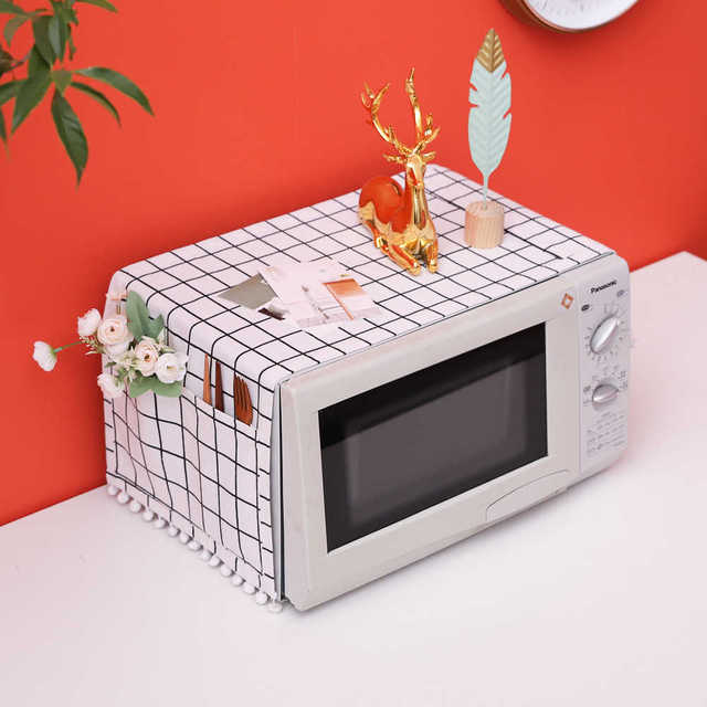 Nakładka na kuchenkę mikrofalową bawełniana z osłoną przeciwpyłową i pomponem - akcesorium do kuchni w stylu Nordic dla domu - Wianko - 7