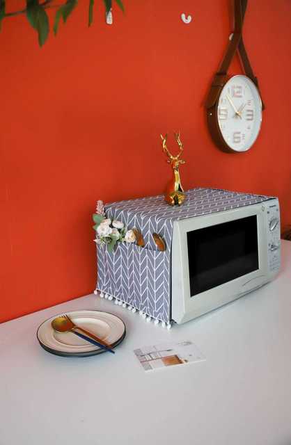Nakładka na kuchenkę mikrofalową bawełniana z osłoną przeciwpyłową i pomponem - akcesorium do kuchni w stylu Nordic dla domu - Wianko - 70