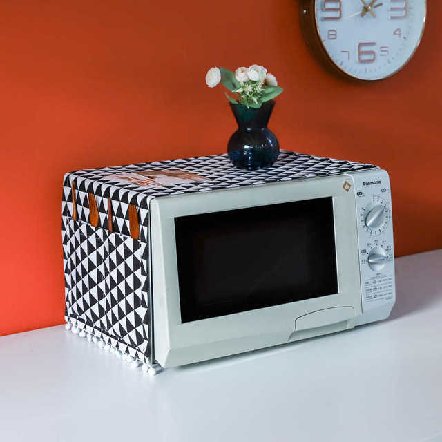 Nakładka na kuchenkę mikrofalową bawełniana z osłoną przeciwpyłową i pomponem - akcesorium do kuchni w stylu Nordic dla domu - Wianko - 2
