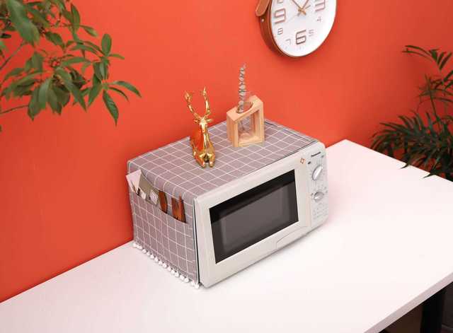 Nakładka na kuchenkę mikrofalową bawełniana z osłoną przeciwpyłową i pomponem - akcesorium do kuchni w stylu Nordic dla domu - Wianko - 32