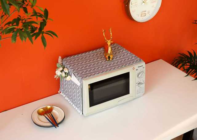 Nakładka na kuchenkę mikrofalową bawełniana z osłoną przeciwpyłową i pomponem - akcesorium do kuchni w stylu Nordic dla domu - Wianko - 65