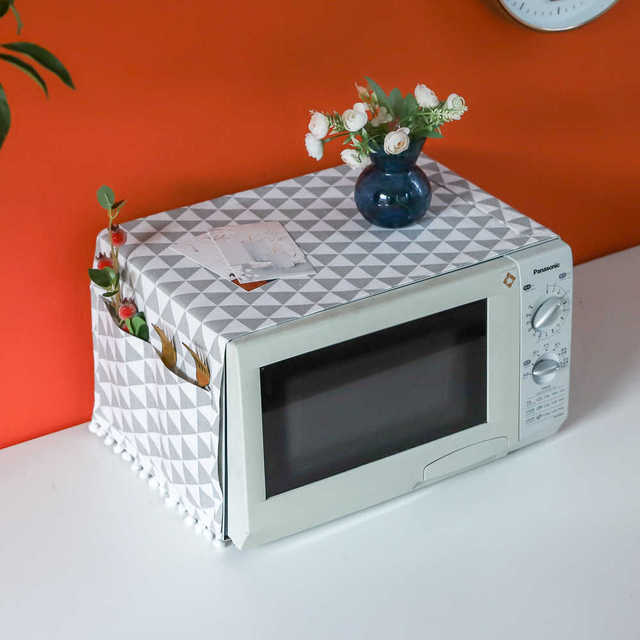 Nakładka na kuchenkę mikrofalową bawełniana z osłoną przeciwpyłową i pomponem - akcesorium do kuchni w stylu Nordic dla domu - Wianko - 14