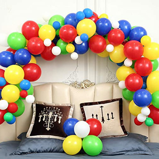 Partia 123 ciemnoniebieskich, zielonych, żółtych i czerwonych balonów cyrkowych Garland z łukiem – ideał na Baby Shower i urodziny dla dzieci - Wianko - 1