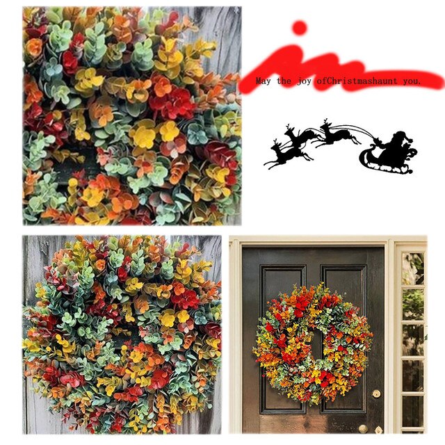 Wieniec Halloween z kolorowymi kwiatami i liśćmi klonu - dekoracje frontowe do drzwi, dziękczynienia, jesienne, dynie (DIY) - Wianko - 11