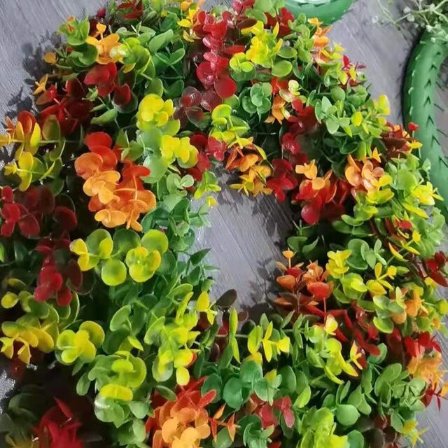 Wieniec Halloween z kolorowymi kwiatami i liśćmi klonu - dekoracje frontowe do drzwi, dziękczynienia, jesienne, dynie (DIY) - Wianko - 16