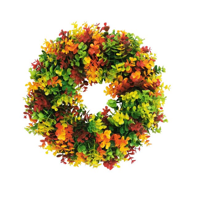 Wieniec Halloween z kolorowymi kwiatami i liśćmi klonu - dekoracje frontowe do drzwi, dziękczynienia, jesienne, dynie (DIY) - Wianko - 3