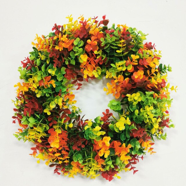 Wieniec Halloween z kolorowymi kwiatami i liśćmi klonu - dekoracje frontowe do drzwi, dziękczynienia, jesienne, dynie (DIY) - Wianko - 15