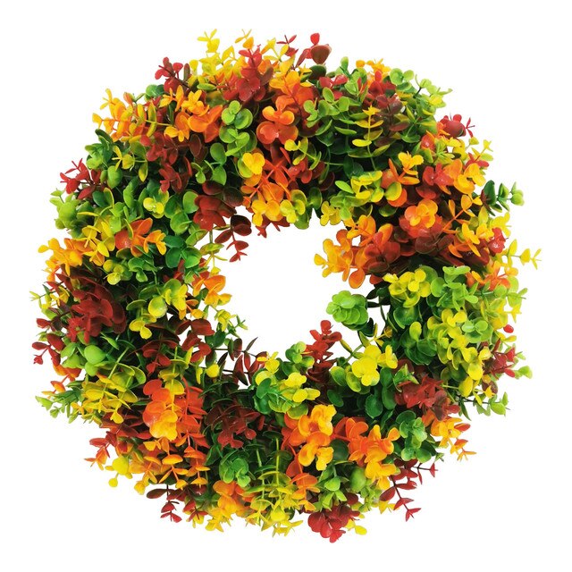 Wieniec Halloween z kolorowymi kwiatami i liśćmi klonu - dekoracje frontowe do drzwi, dziękczynienia, jesienne, dynie (DIY) - Wianko - 2