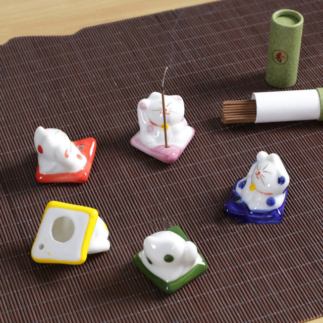 Ceramiczny palnik kadzidełka - przenośny kot na szczęście do dekoracji domu, biura, dla miłośników DIY - Wianko - 17