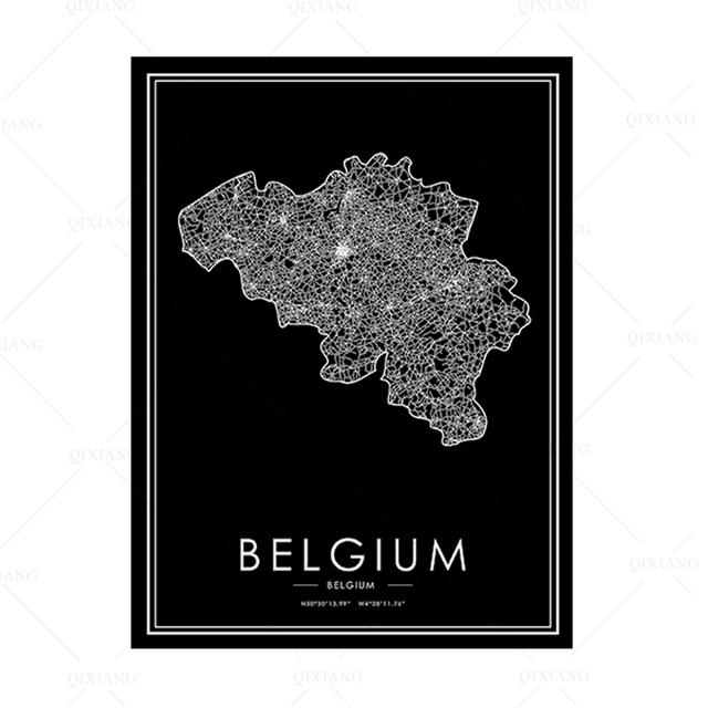 Mapa świata Belgia na płótnie czarno-biała z nadrukiem - dekoracyjna sztuka do domu, idealna dla dzieci - Wianko - 6